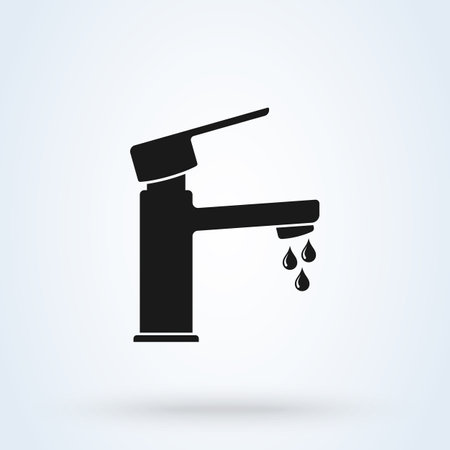 Water tap with drop icon or logo. faucet concept. Dripping tap with drop side view vector app illustration.のイラスト素材