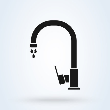 Water tap with drop icon or logo. faucet concept. Dripping tap with drop side view vector app illustration.のイラスト素材