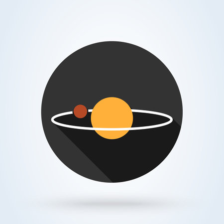solar system sign icon or logo. Orbit concept. Planet with satellite illustration.のイラスト素材