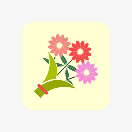 Valentine's Day flower bouquet flat icon. Happy Women's Day or Birthday Flowers. Romantic celebration sign.のイラスト素材