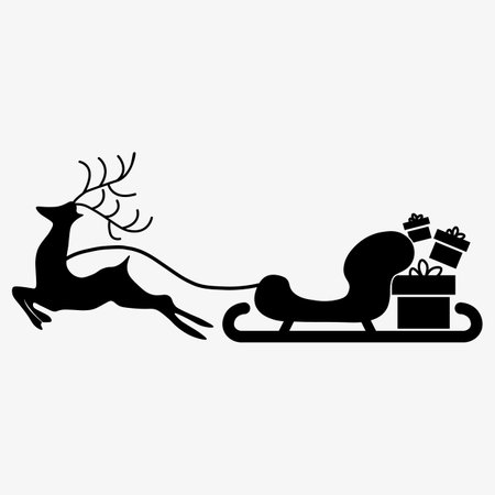 Christmas sleigh of Santa Claus with gifts. Santa's sleigh and reindeer, Christmas concept.のイラスト素材