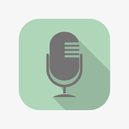 Microphone flat icon. Podcast mic symbol. Karaoke, broadcasting sign. Usage for websites and mobile apps.のイラスト素材