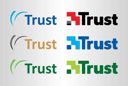 Trust Logo Design with Creative Modern Trendy Typography. Minimalist, Creative, Unique Logo Design. This logo icon incorporate with abstract shape in the creative way.のイラスト素材