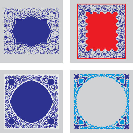 Decorative illustration design with floral ornaments. Templates for printing postcards, invitations, books, for textiles, engraving, wooden furniture, forging etc.のイラスト素材