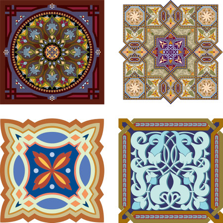 Decorative illustration design with floral ornaments. Templates for printing postcards, invitations, books, for textiles, engraving, wooden furniture, forging etc.のイラスト素材