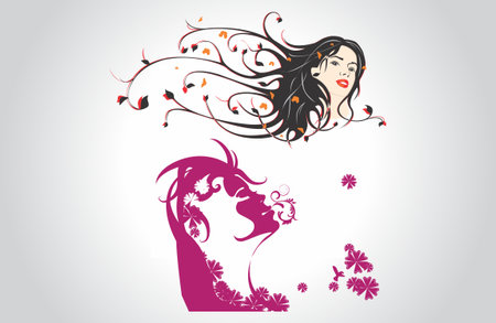 Women and Girls Beauty, Face and Hairstyle Sketchのイラスト素材