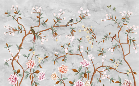 Trees flowers and birds Background wall paper 3d living room bedroom TV 3D wallpaper home decoration mural wallpaper for wallsの写真素材