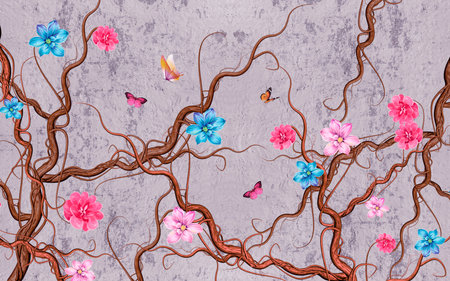 Multi flowers and butterflies pattern background wall paper 3d living room bedroom TV 3D wallpaper home decoration mural wallpaper for wallsの写真素材