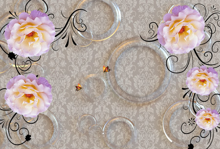 Flowers , transparent circles and pattern background wall paper 3d living room bedroom TV 3D wallpaper home decoration mural wallpaper for wallsの写真素材
