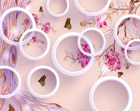 Circles And Floral for Photo murals background wall paper 3d living room bedroom TV 3D wallpaper home decoration mural wallpaper for wallsの写真素材