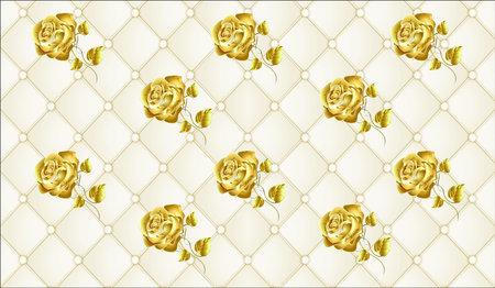 Golden flowers and pattern wall paper 3d living room bedroom TV 3D wallpaper home decoration mural wallpaper for wallsの写真素材