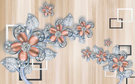 Decoration jewellery flowers on wooden background for 3d living room bedroom TV 3D wallpaper home decoration mural wallpaper for wallsの写真素材