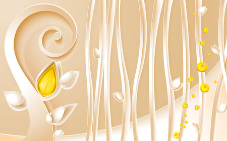 Golden abstract background with flowers and leaves for 3d living room bedroom TV 3D wallpaper home decoration mural wallpaper for wallsの写真素材