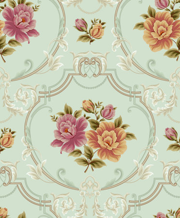 Damask seamless pattern element. Classical luxury old fashioned damask ornament for 3d living room bedroom TV 3D wallpaper home decoration mural wallpaper for wallsの写真素材