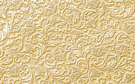 Golden Illustration seamless pattern with ornament for 3d living room bedroom TV 3D wallpaper home decoration mural wallpaper for wallsの写真素材