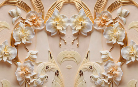 White flower on the wall with abstract background for 3d living room bedroom TV 3D wallpaper home decoration mural wallpaper for wallsの写真素材