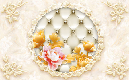 Rings on a bouquet flower with seamless floral background for 3d living room bedroom TV 3D wallpaper home decoration mural wallpaper for wallsの写真素材