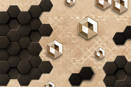 Black and white cubes on wall 3D illustration background for 3d living room bedroom TV 3D wallpaper home decoration mural wallpaper for wallsの写真素材