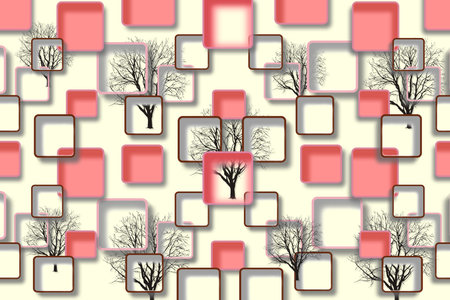 White and red squares and trees abstract illustration background for 3d living room bedroom TV 3D wallpaper home decoration mural wallpaper for wallsの写真素材