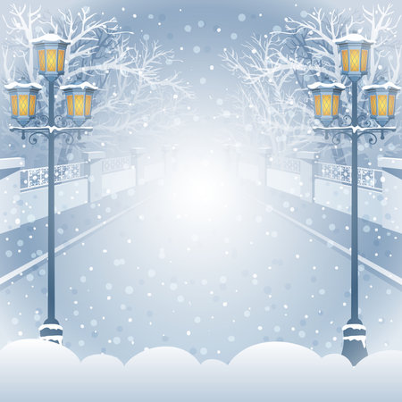 Lights and snow falling in winter season for 3d living room bedroom TV 3D wallpaper home decoration mural wallpaper for wallsの写真素材