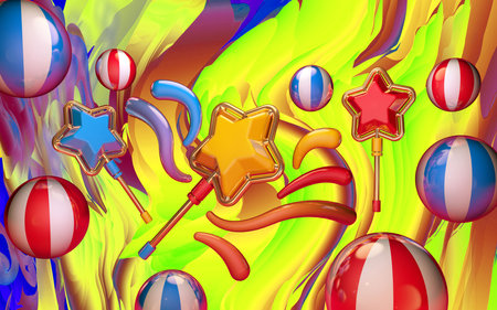 Balloons and toys on colorful background for 3d living room bedroom TV 3D wallpaper home decoration mural wallpaper for wallsの写真素材