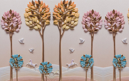 Birds flying and trees in the garden with texture background for 3d living room bedroom TV 3D wallpaper home decoration mural wallpaper for wallsの写真素材