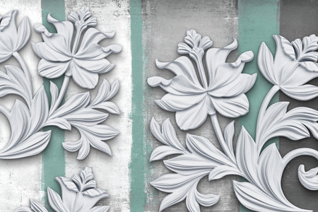 3D embossed white flowers plant with abstract background for 3d living room bedroom TV 3D wallpaper home decoration mural wallpaperの写真素材