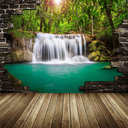 3D Nature Wallpaper With Stone Arch Waterfall Wallpaper for 3d living room bedroom TV 3D wallpaper home decoration mural wallpaperの写真素材