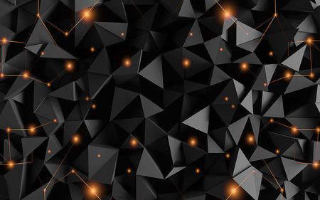 3D grey and black triangular geometric illustration with orange lighting for 3d living room bedroom TV 3D wallpaper home decoration mural wallpaperの写真素材