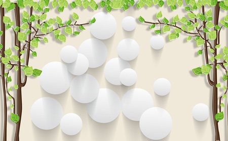 Green leaves on tree with circle abstract background for 3d living room bedroom TV 3D wallpaper home decoration mural wallpaperの写真素材