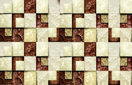 3D embossed flowers in square box background for 3d living room bedroom TV 3D wallpaper home decoration mural wallpaperの写真素材