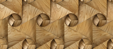 3D circles and triangles with wooden style illustration background for 3d living room bedroom TV 3D wallpaper home decoration mural wallpaperの写真素材