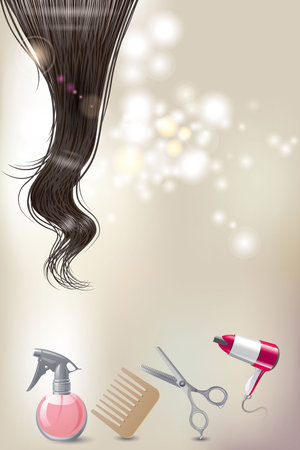 Set of parlor instruments and hairs with lighting backgroundの写真素材