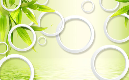 Natural green leaves with circle illustration background for 3d living room bedroom TV 3D wallpaper home decoration mural wallpaperの写真素材