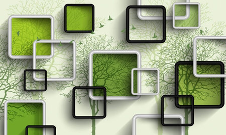 Birds and square with abstract illustration background for 3d living room bedroom TV 3D wallpaper home decoration mural wallpaperの写真素材