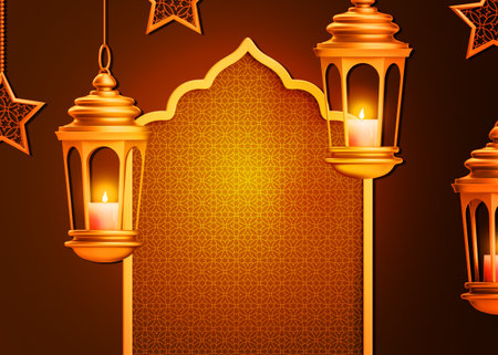 Illustration of Red Gradient Light Effect Islamic Background for 3d living room bedroom TV 3D wallpaper home decoration mural wallpaperの写真素材