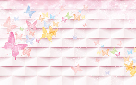 Multi color butterfly with pink abstract illustration background for 3d living room bedroom TV 3D wallpaper home decoration mural wallpaperの写真素材