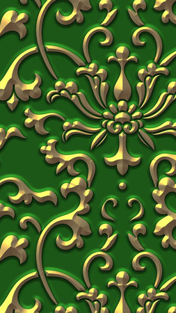Gold Metal ornament with green background for 3d living room bedroom TV 3D wallpaper home decoration mural wallpaperの写真素材