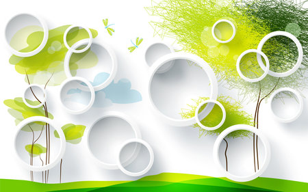 Modern abstract tree with circle illustration background for 3d living room bedroom TV 3D wallpaper home decoration mural wallpaperの写真素材