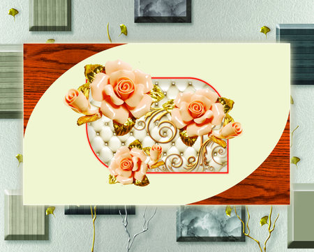 Luxury 3D orange rose flowers with stone texture background for 3d living room bedroom TV 3D wallpaper home decoration mural wallpaperの写真素材
