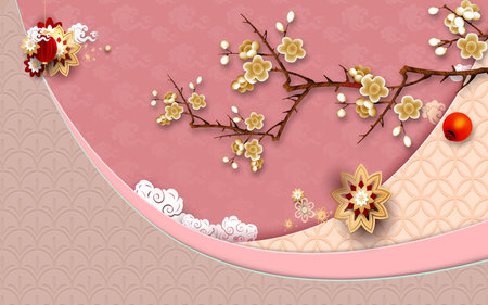 Flowers on branches with abstract illustration background for 3d living room bedroom TV 3D wallpaper home decoration mural wallpaperの写真素材