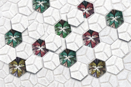 3D seamless hexagon florals texture background for 3d living room bedroom TV 3D wallpaper home decoration mural wallpaperの写真素材