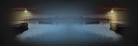 Natural night scene of boats in the beach for 3d living room bedroom TV 3D wallpaper home decoration mural wallpaperの写真素材