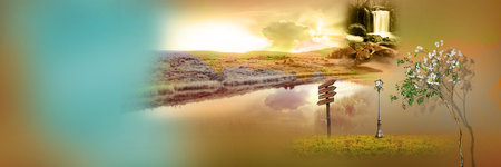 Tree and waterfalls with natural evening background for 3d living room bedroom TV 3D wallpaper home decoration mural wallpaperの写真素材