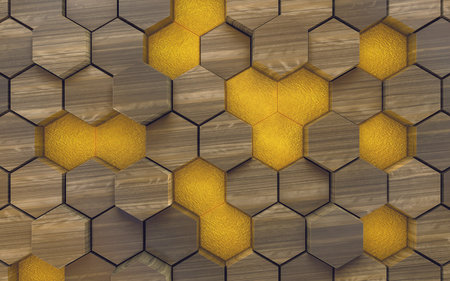 Seamless 3D wooden hexagon and plastic element for Living Bedroom TV Background Wall