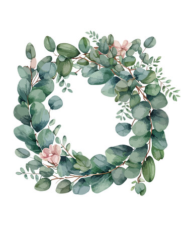 Watercolor floral wreath with eucalyptus branches.のイラスト素材