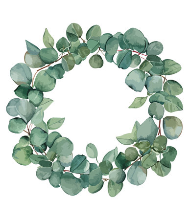 Eucalyptus wreath with green leaves. Vector illustration.のイラスト素材