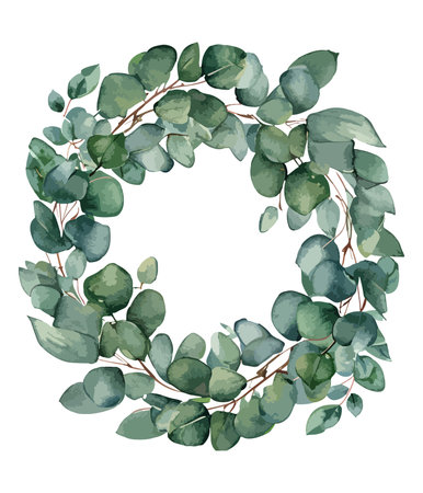 Eucalyptus wreath. Watercolor vector illustration.のイラスト素材