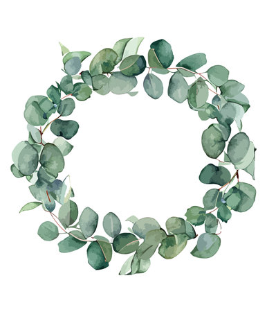 Eucalyptus wreath. Hand drawn watercolor illustrationのイラスト素材