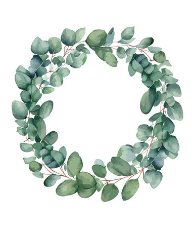 Eucalyptus wreath. Watercolor hand drawn illustrationのイラスト素材